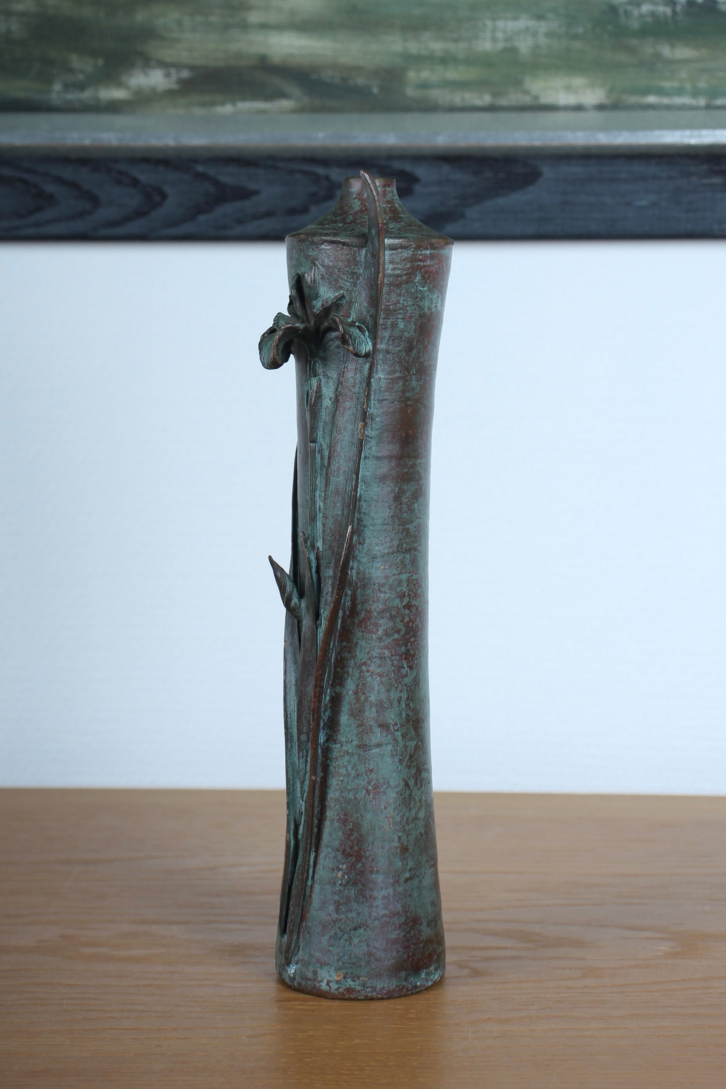 Vintage Japanese Bronze Vase with Iris Motif