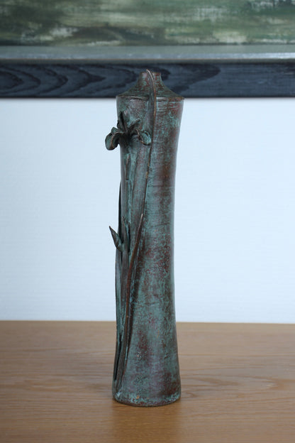 Vintage Japanese Bronze Vase with Iris Motif