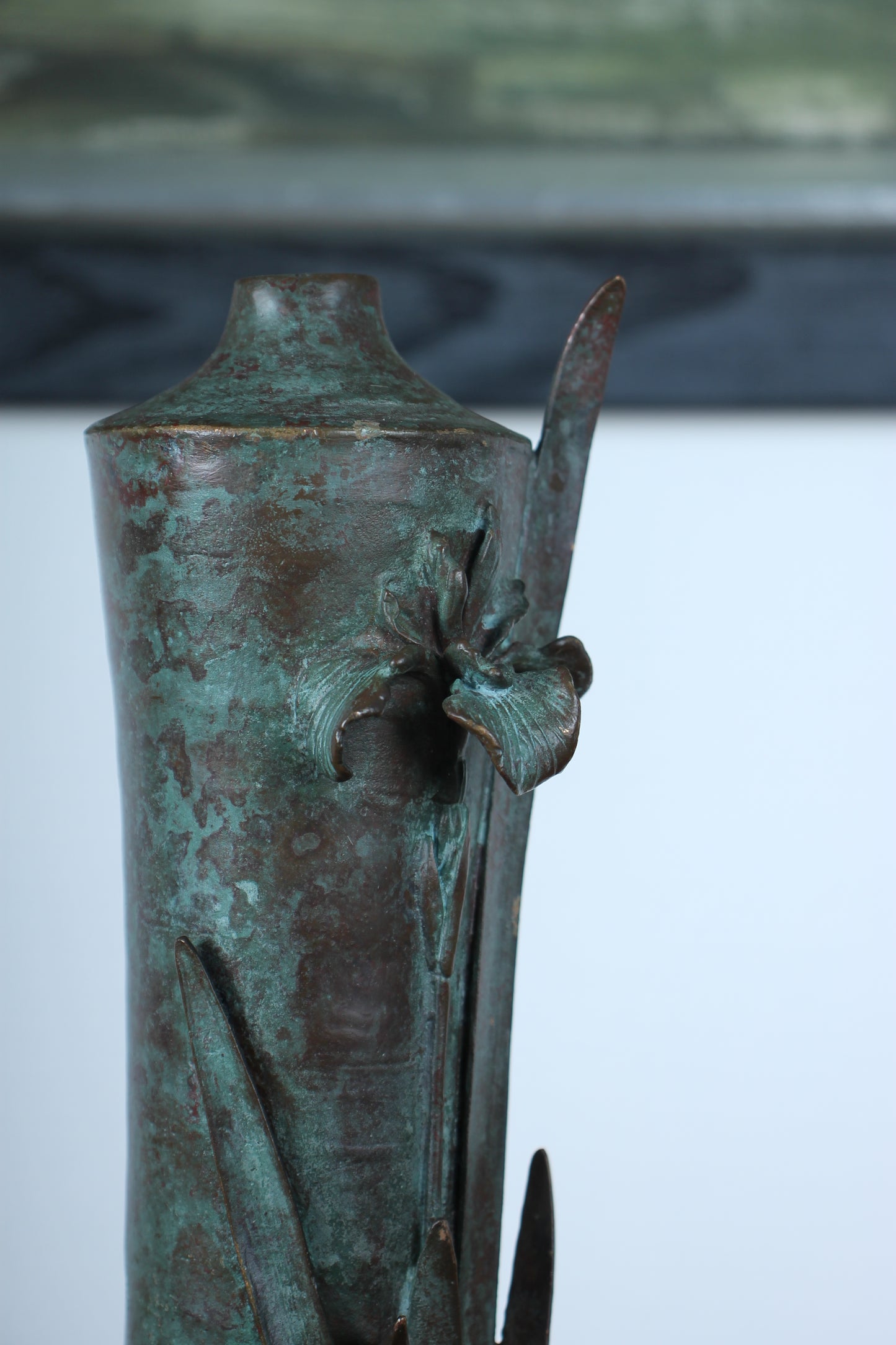 Vintage Japanese Bronze Vase with Iris Motif