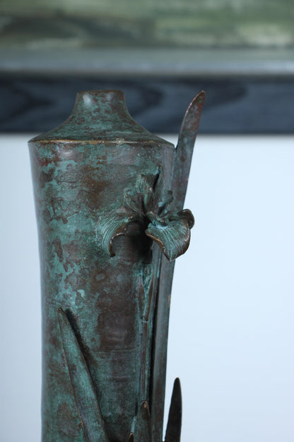Vintage Japanese Bronze Vase with Iris Motif