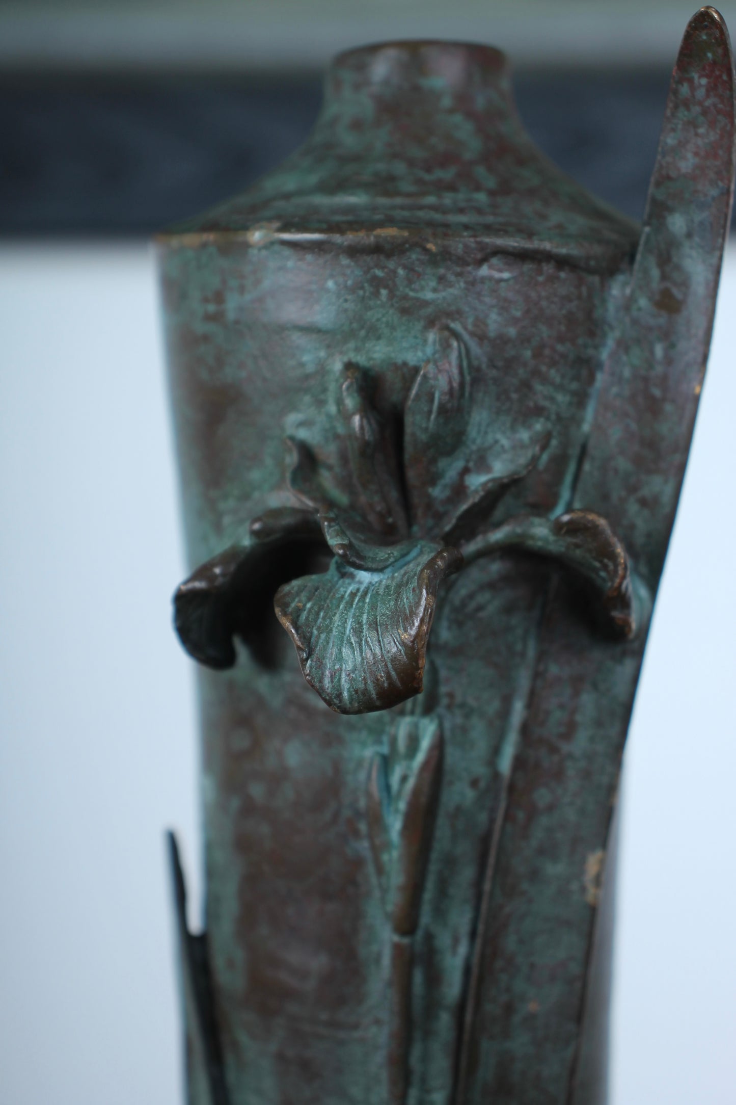 Vintage Japanese Bronze Vase with Iris Motif