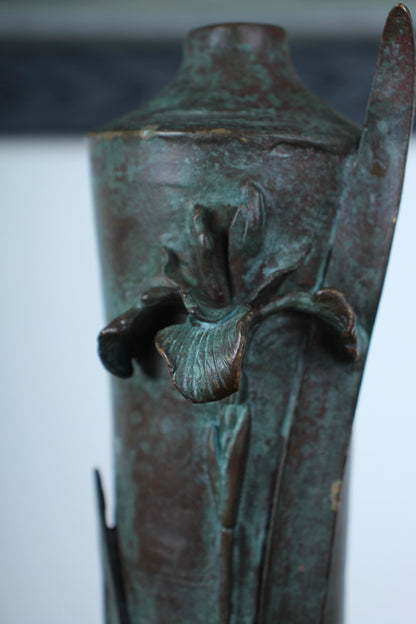 Vintage Japanese Bronze Vase with Iris Motif