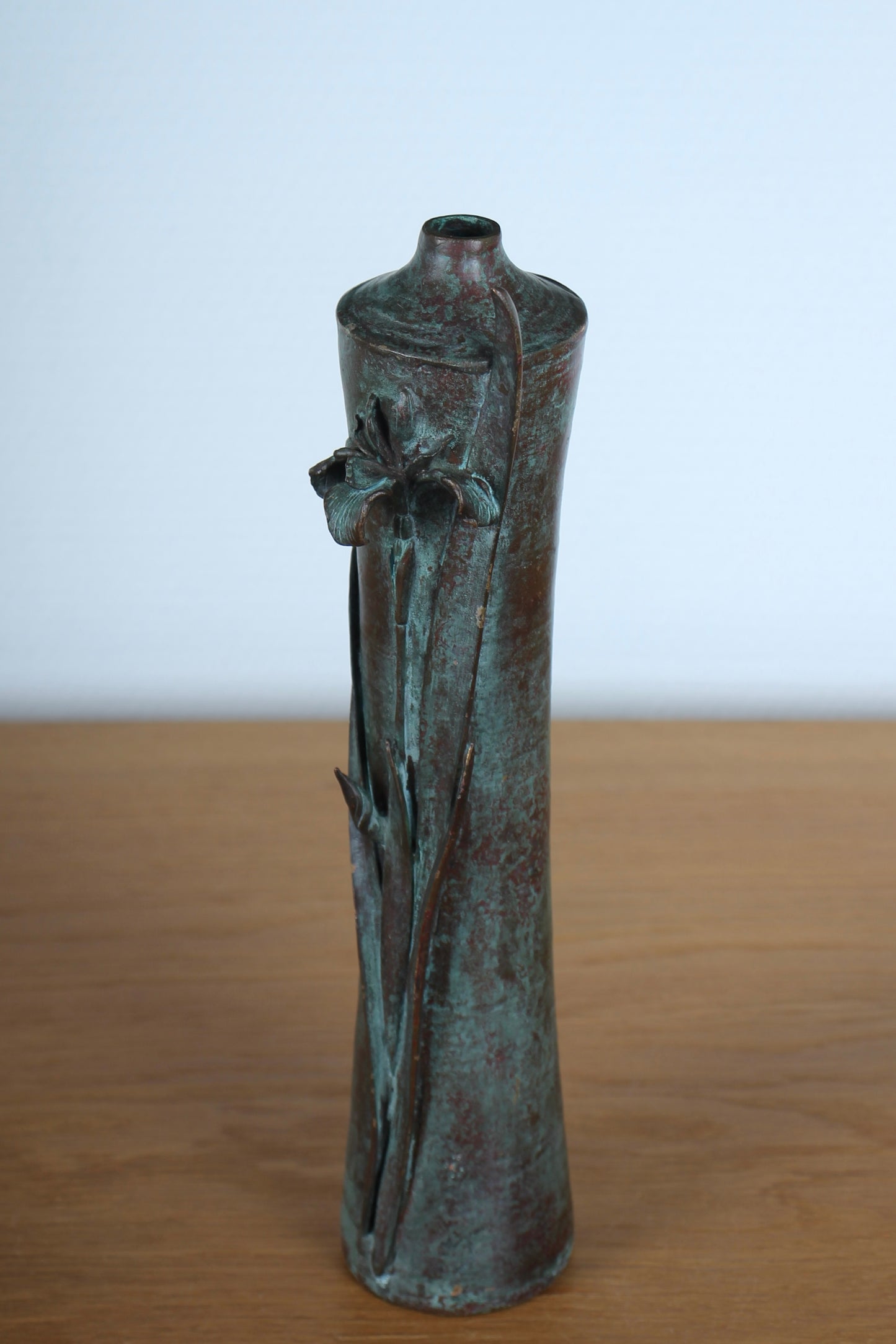 Vintage Japanese Bronze Vase with Iris Motif