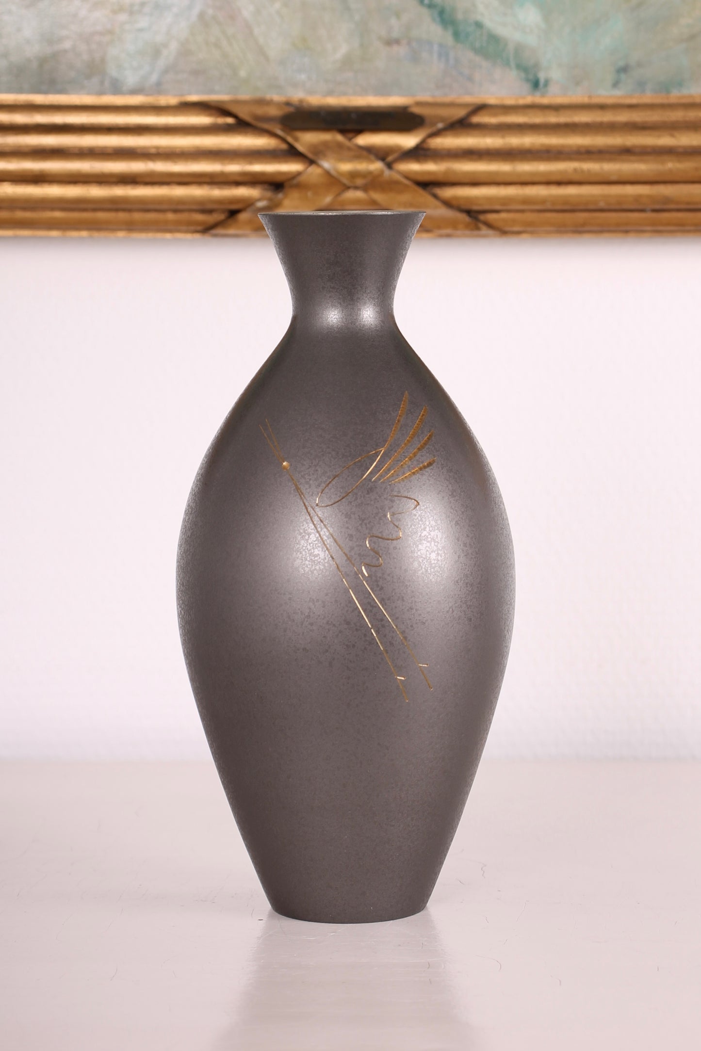 Vintage Japanese Bronze Vase with Crane