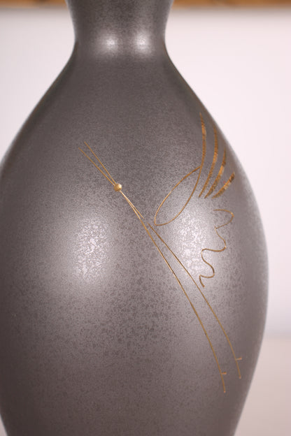 Vintage Japanese Bronze Vase with Crane