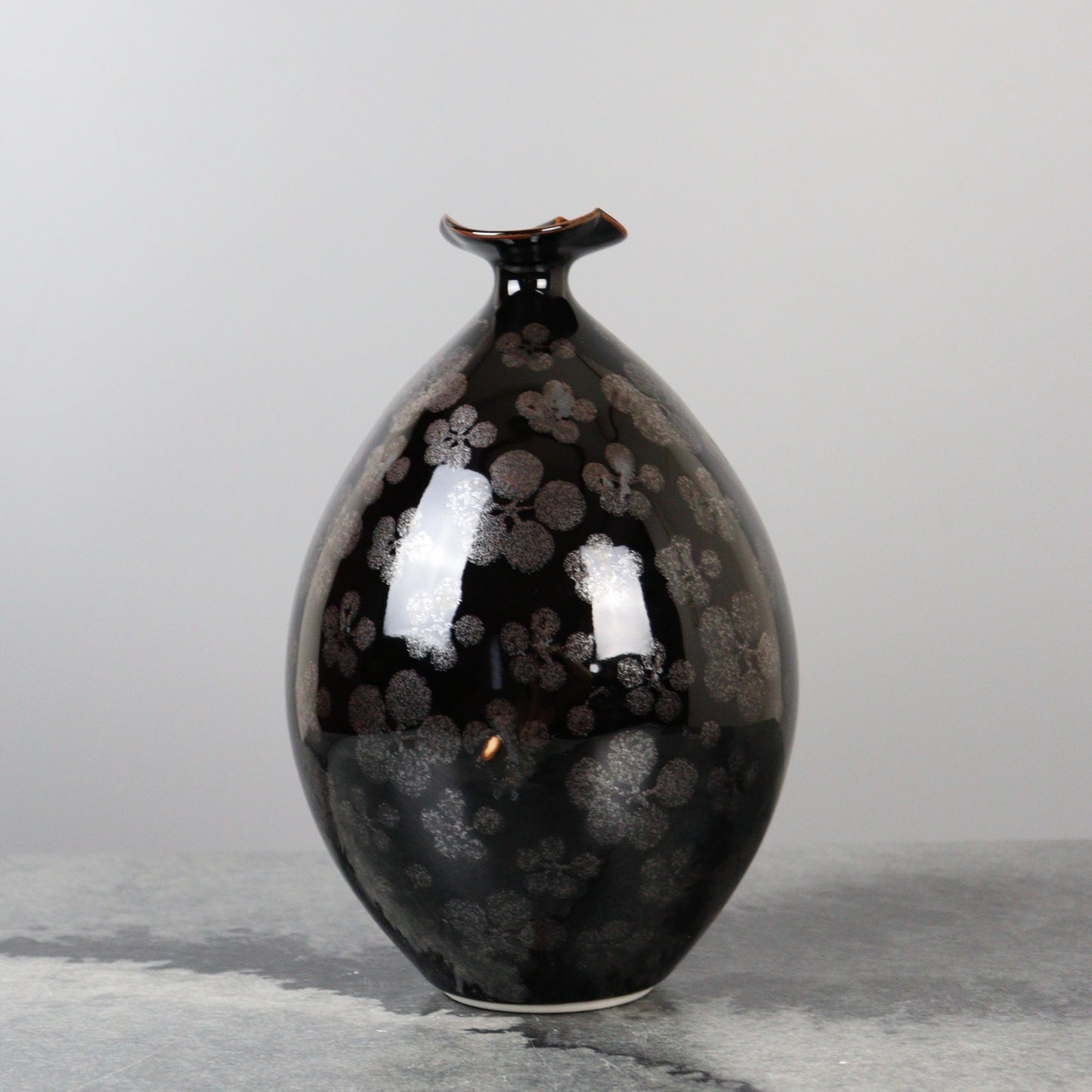 Tenmoku Black Arita Porcelain Vase by Fujii Shumei