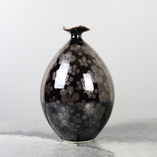 Tenmoku Black Arita Porcelain Vase by Fujii Shumei