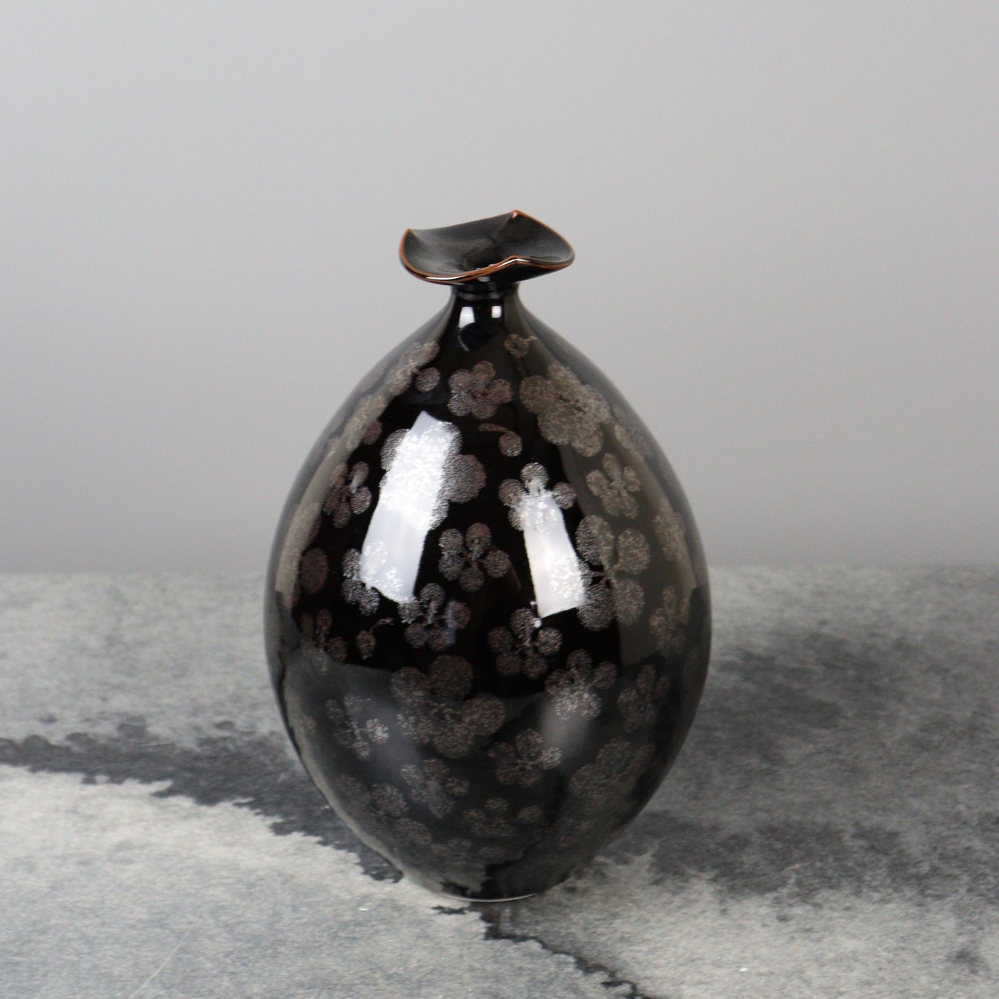 Tenmoku Black Arita Porcelain Vase by Fujii Shumei