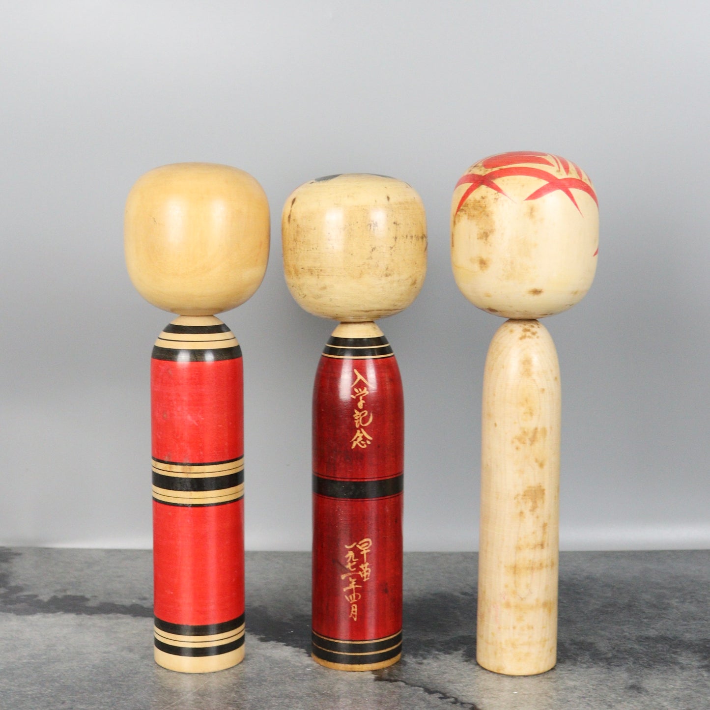 Set of 3 Kokeshi Dolls Bamboo and Plum Blossoms