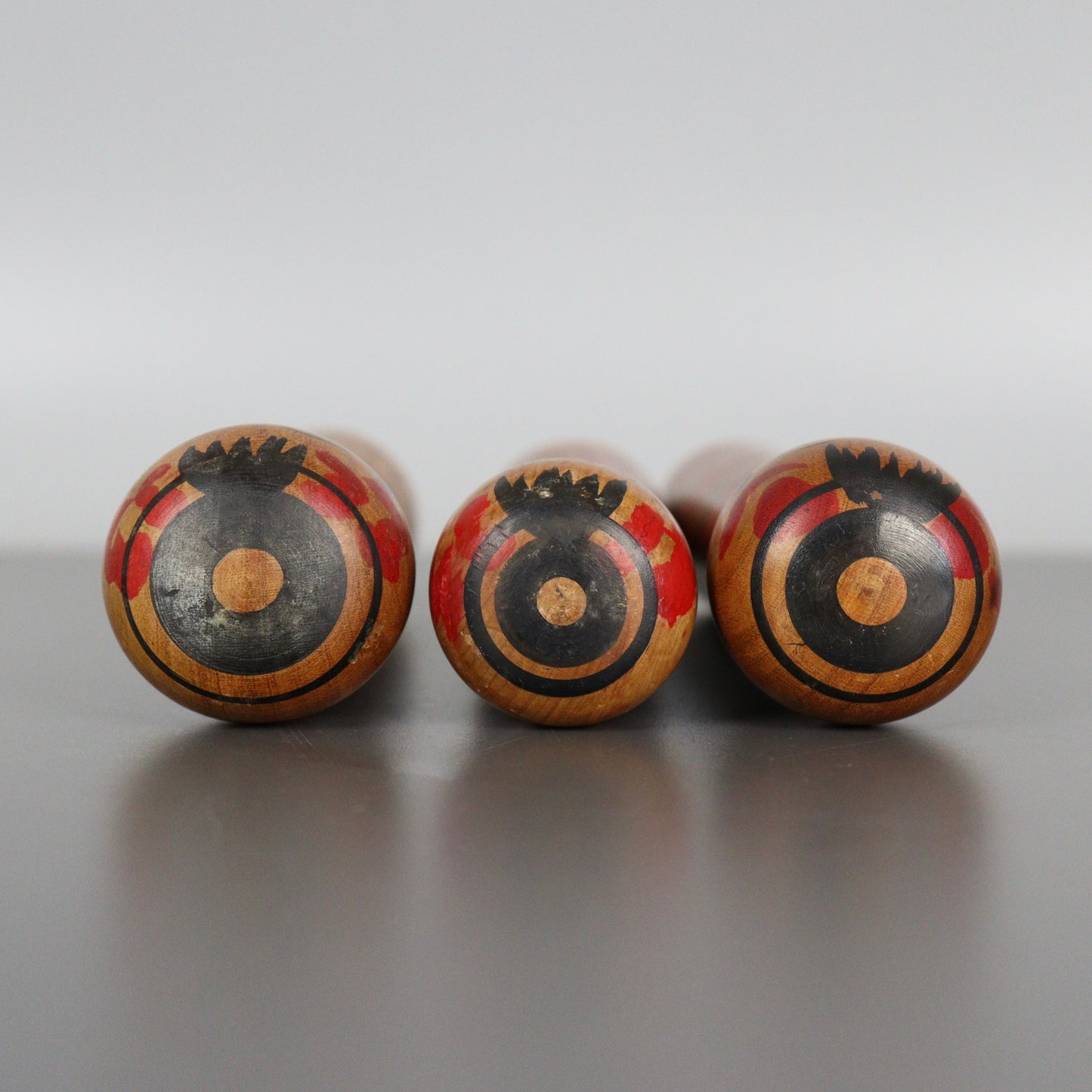 Set of 3 Kokeshi Dolls Dark Wood Stripes