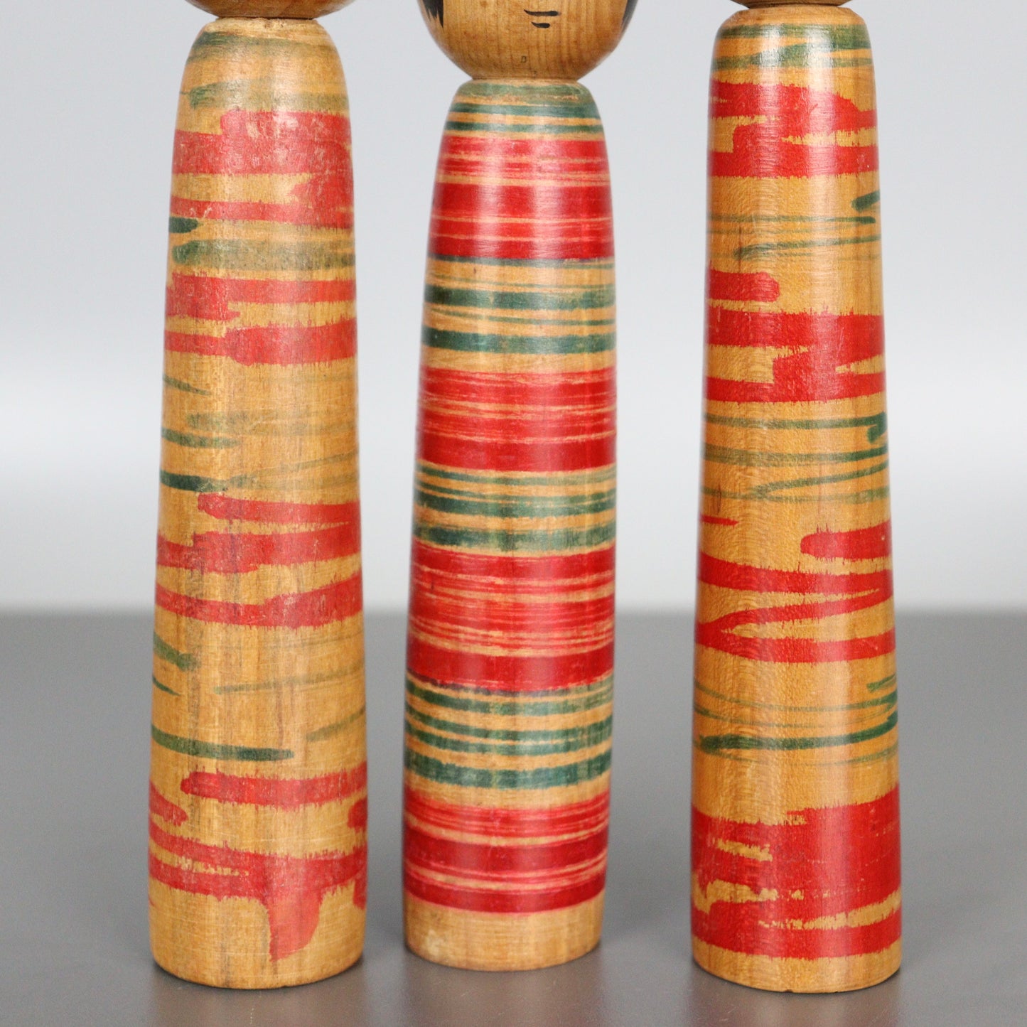 Set of 3 Kokeshi Dolls Dark Wood Stripes