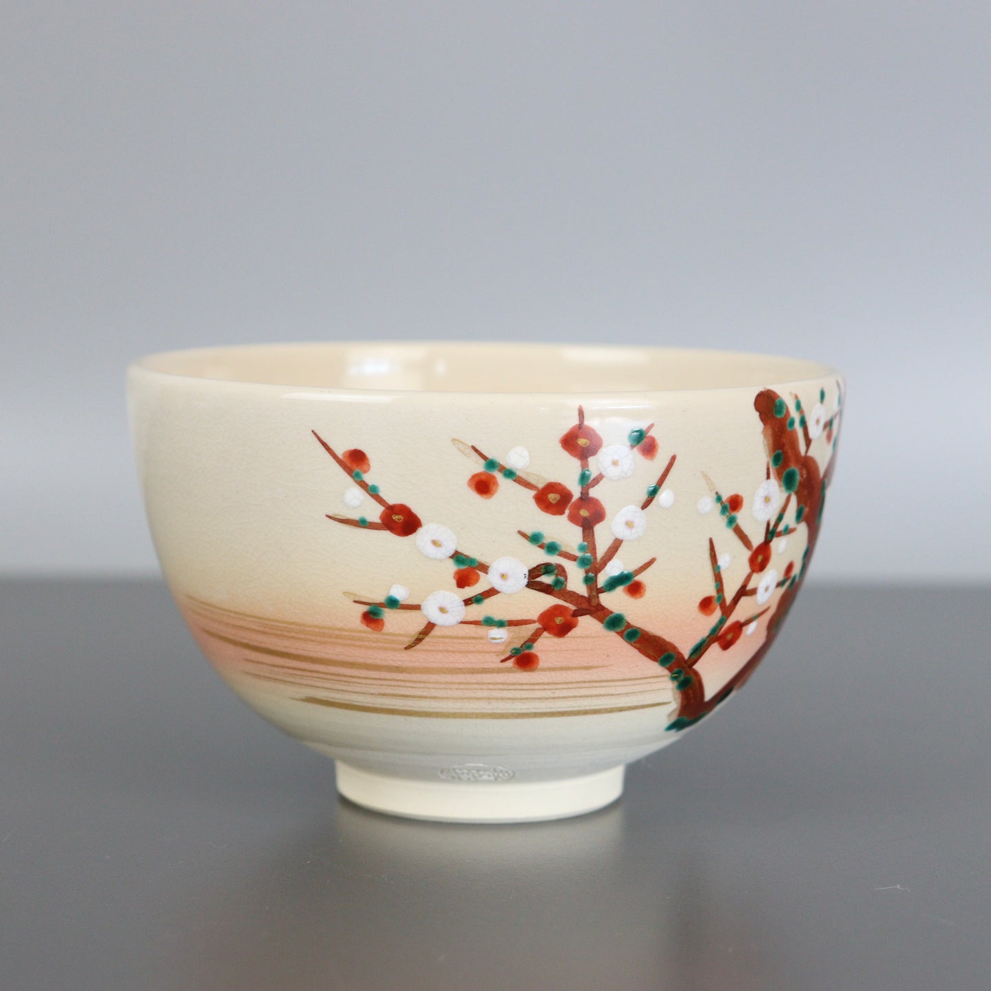 Beige Pink Chawan Plum Blossoms