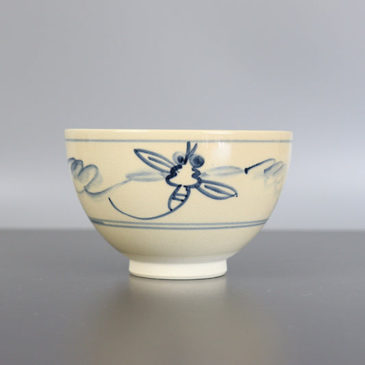 Beige Chawan Blue Dragonfly