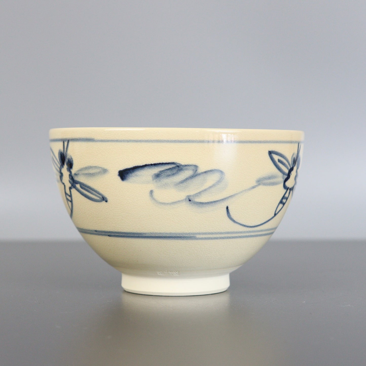 Beige Chawan Blue Dragonfly