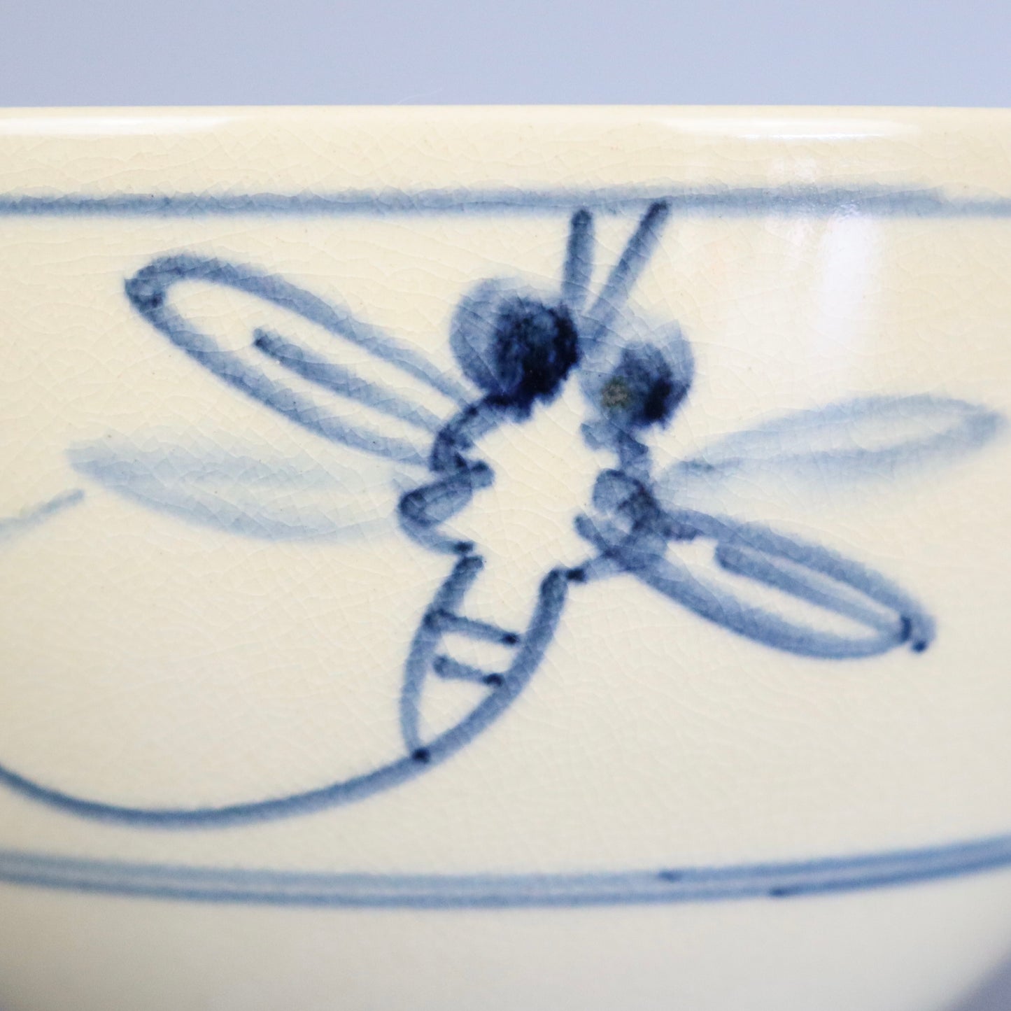 Beige Chawan Blue Dragonfly