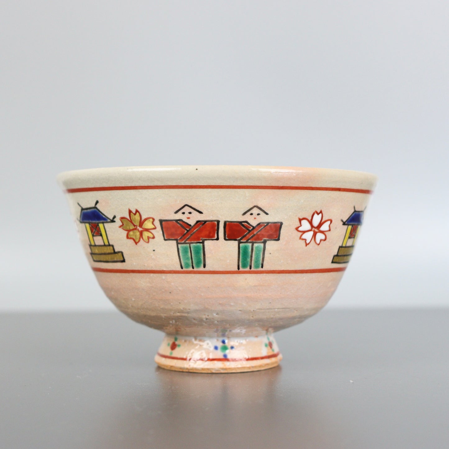 Pink Beige Chawan Japanese Motif