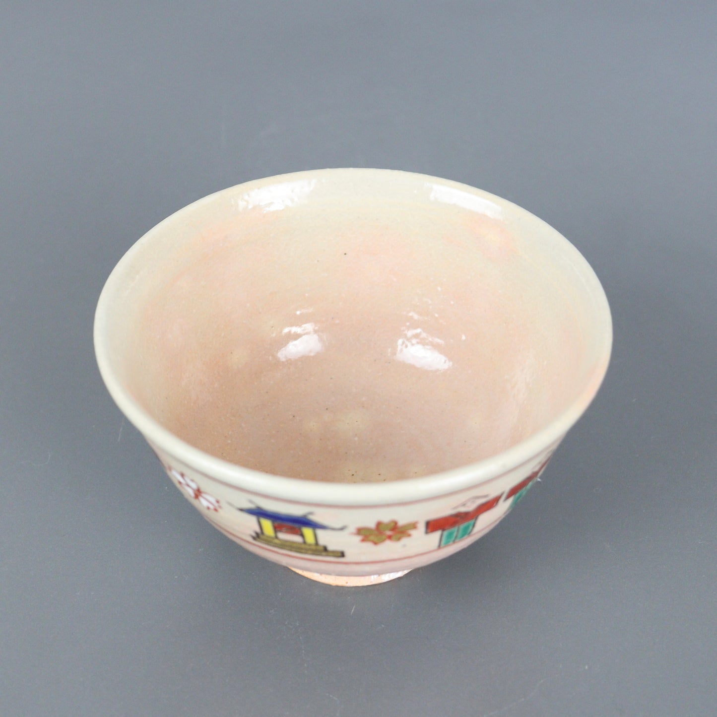 Pink Beige Chawan Japanese Motif