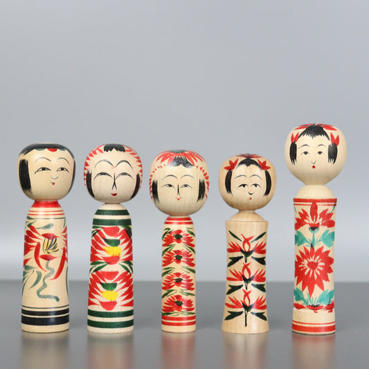 Set of 5 Small Kokeshi Dolls