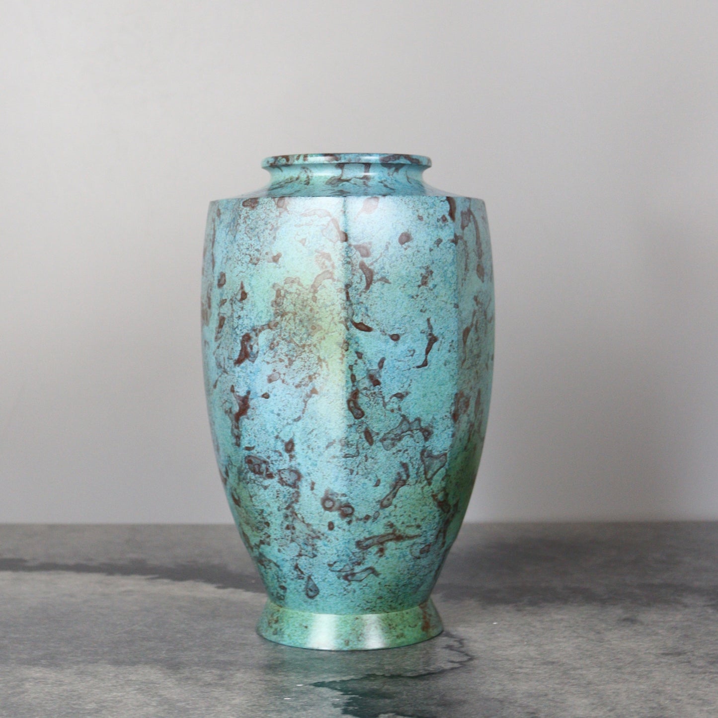 Turquoise Blue Octagonal Bronze Vase