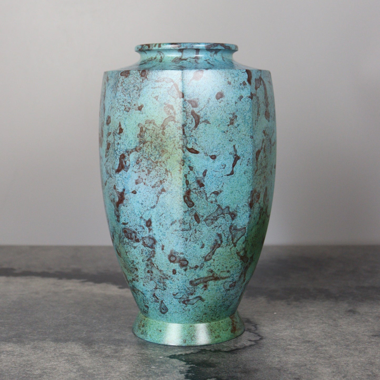 Turquoise Blue Octagonal Bronze Vase