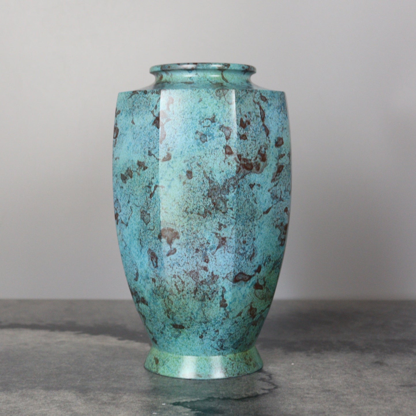 Turquoise Blue Octagonal Bronze Vase