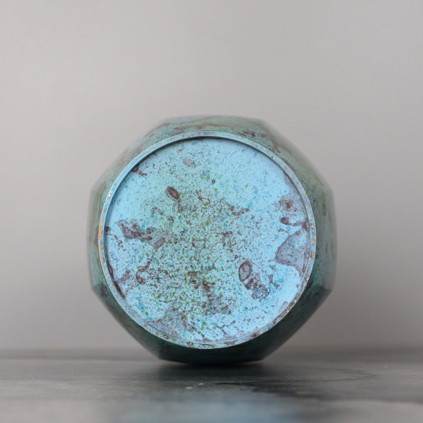 Turquoise Blue Octagonal Bronze Vase