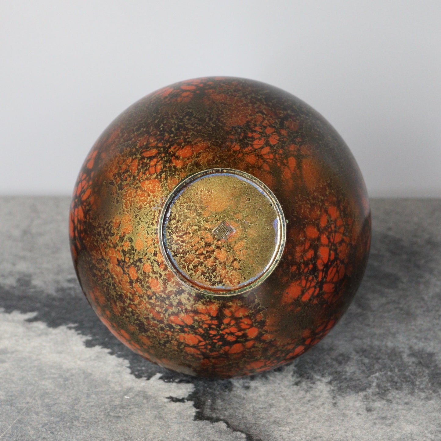 Reddish Orange and Black Bronze Vase with Gold lines