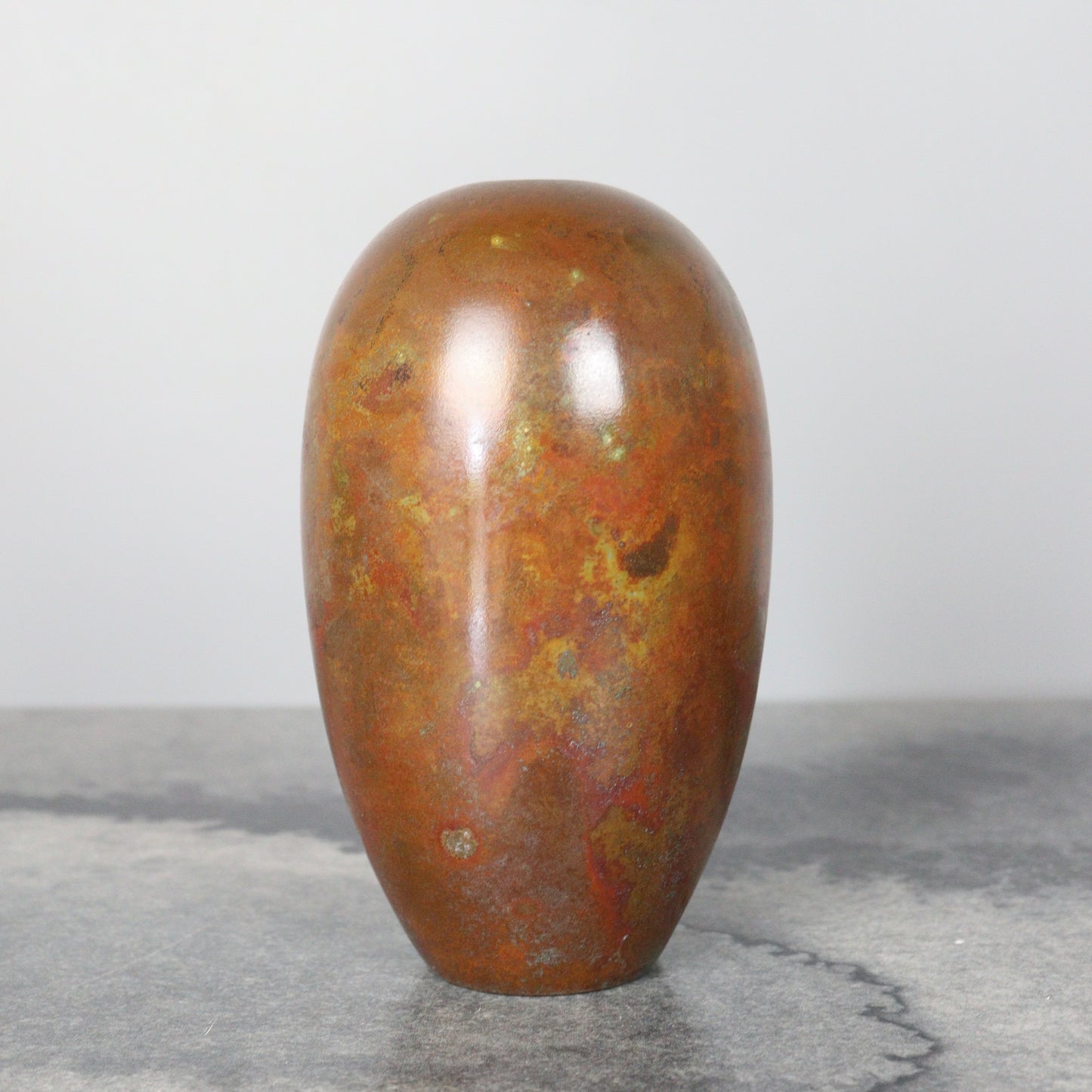 Oval Bronze Vase Multicolored Patina