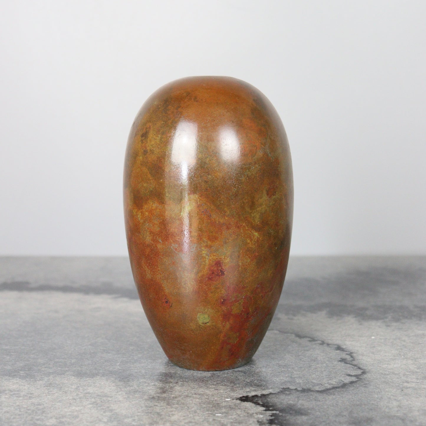 Oval Bronze Vase Multicolored Patina