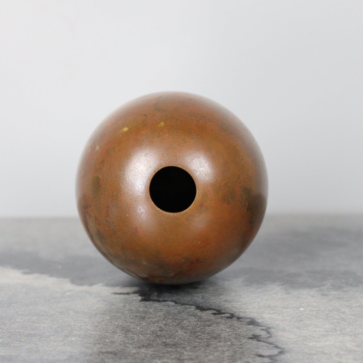 Oval Bronze Vase Multicolored Patina