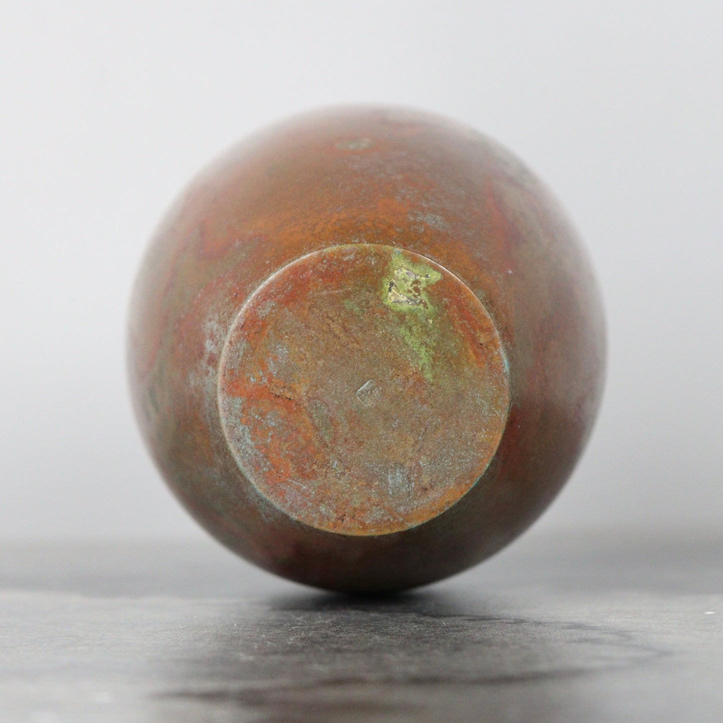 Oval Bronze Vase Multicolored Patina