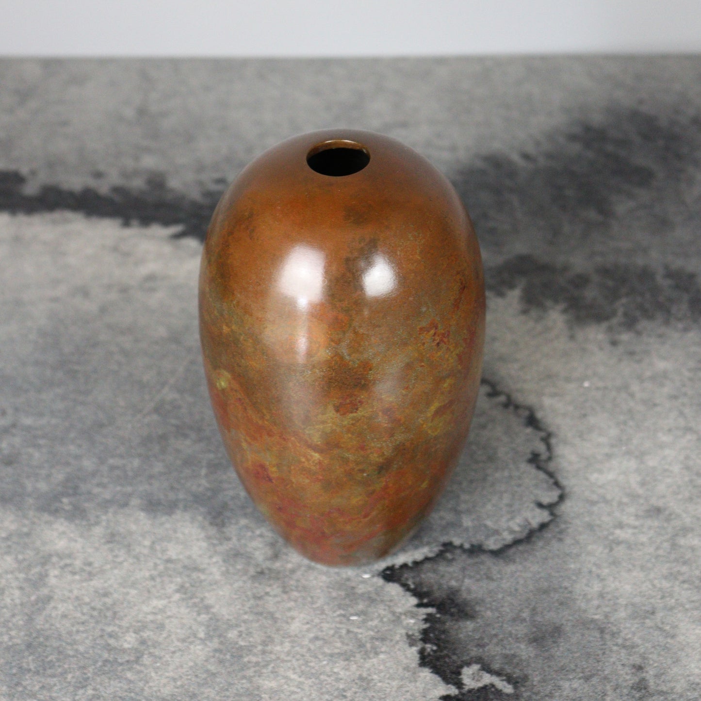 Oval Bronze Vase Multicolored Patina