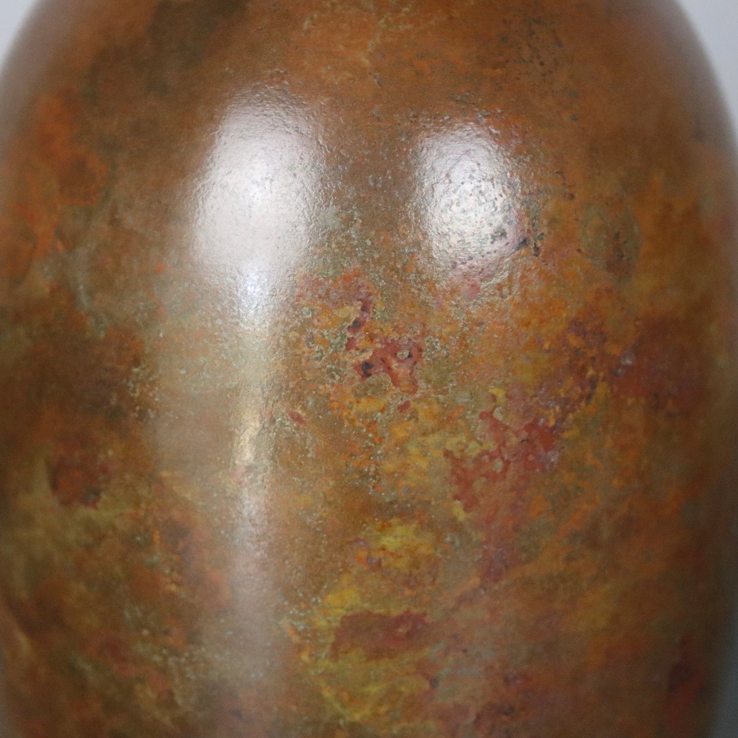 Oval Bronze Vase Multicolored Patina