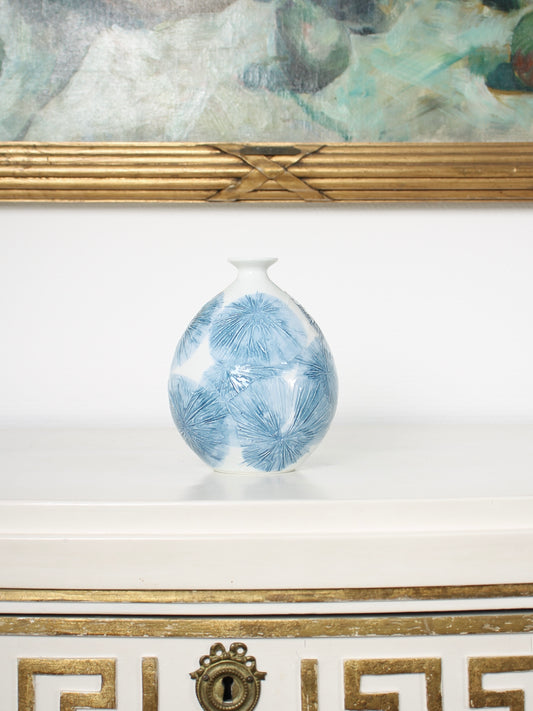 Vintage Arita Porcelain Vase Blue Patterns by Fujii Shumei