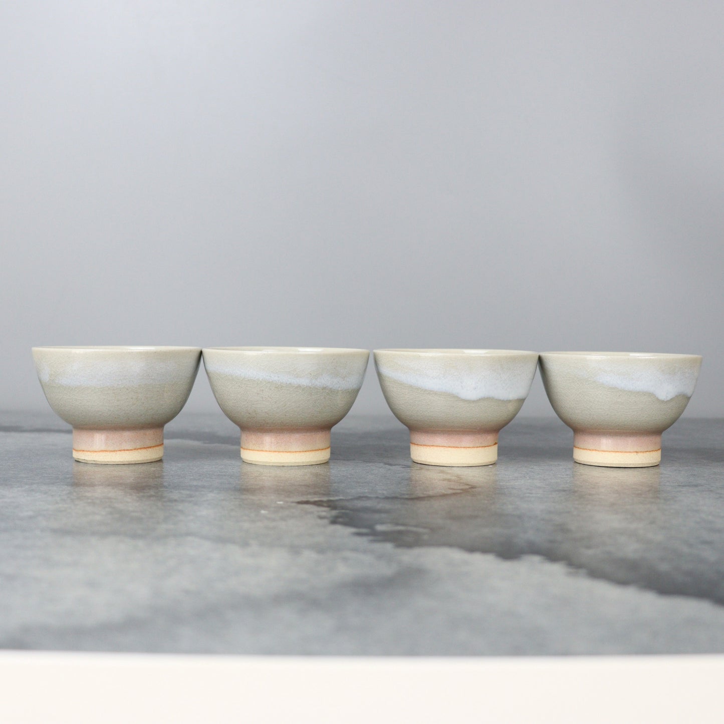 Set of 4 Vintage Japanese Ceramic Tea Cups Gray and White