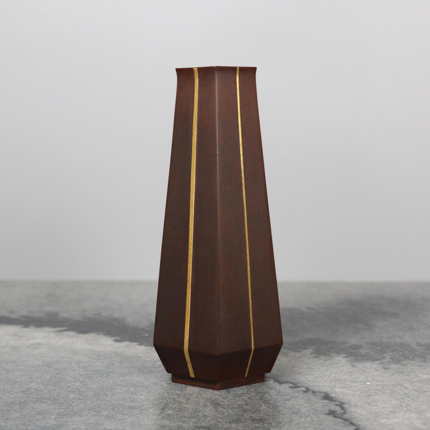 Bronze Hexagonal Vase with Gold Lines