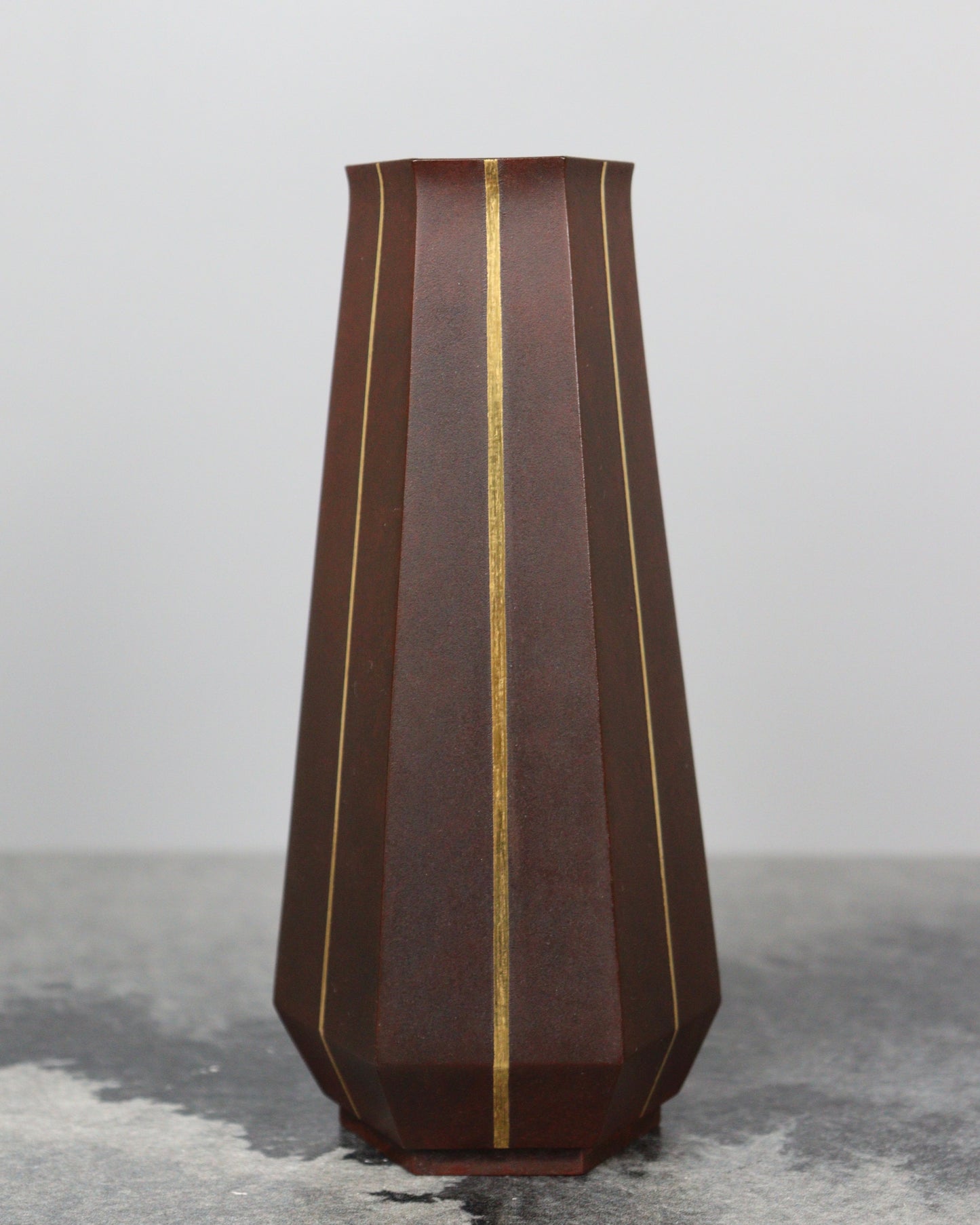 Bronze Hexagonal Vase with Gold Lines