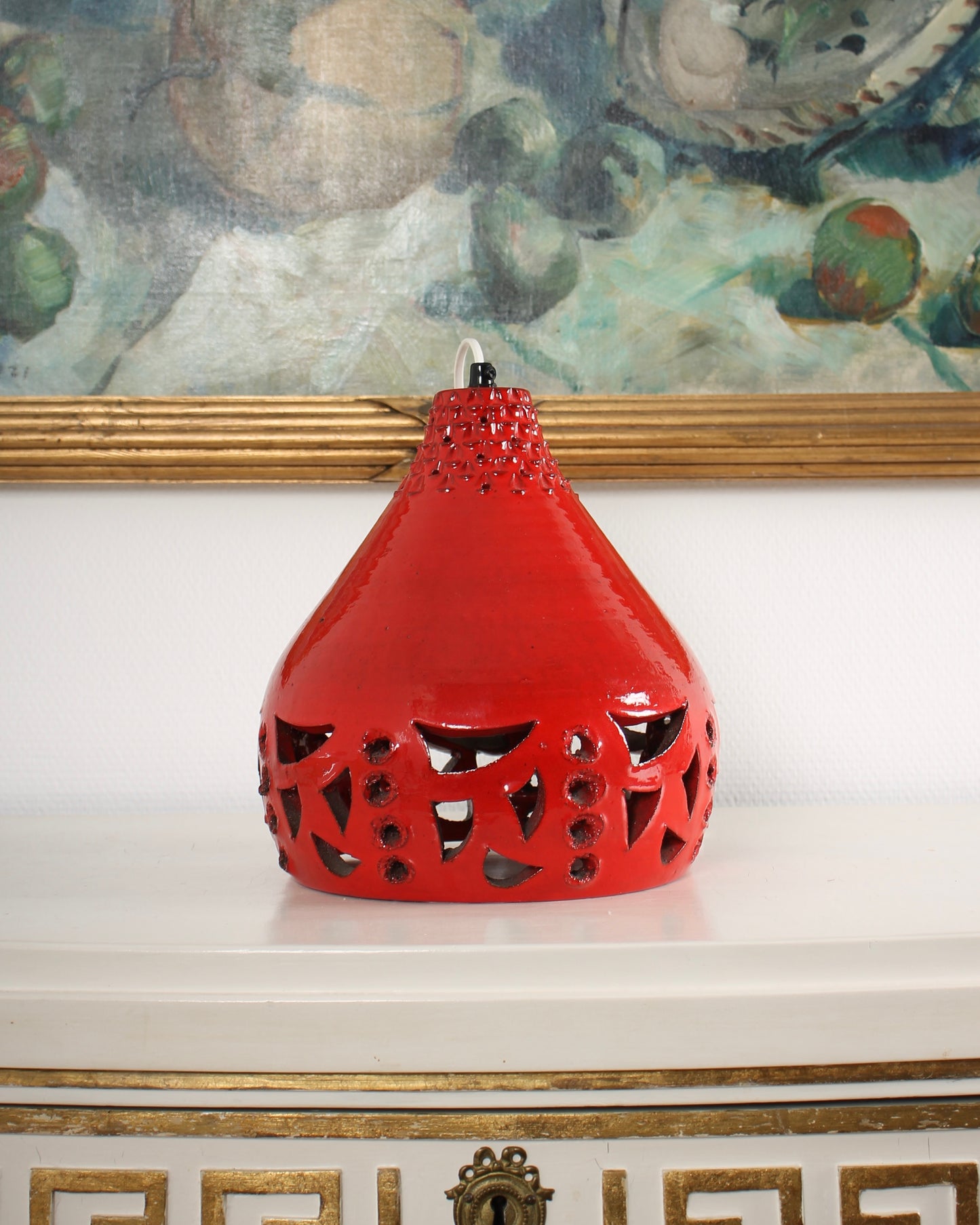 Midcentury Danish Ceramic Pendant Lamp Red