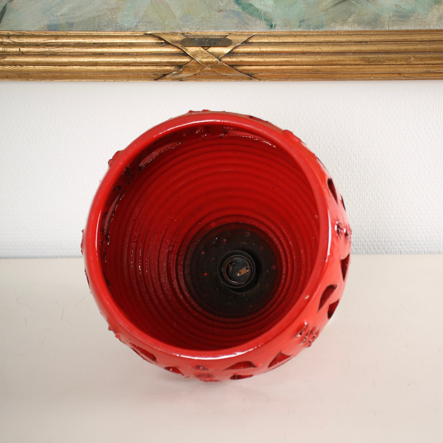 Midcentury Danish Ceramic Pendant Lamp Red