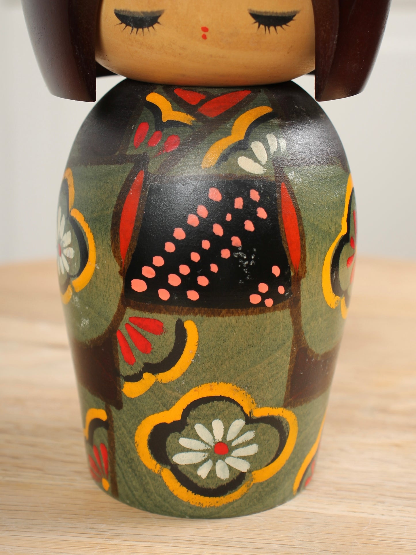Vintage Japanese Kokeshi Doll Green Kimono