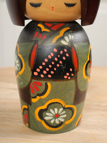 Vintage Japanese Kokeshi Doll Green Kimono