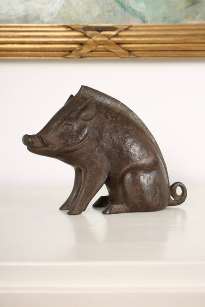 Vintage Japanese Bronze Boar Sculpture by Tsuda Eijyu